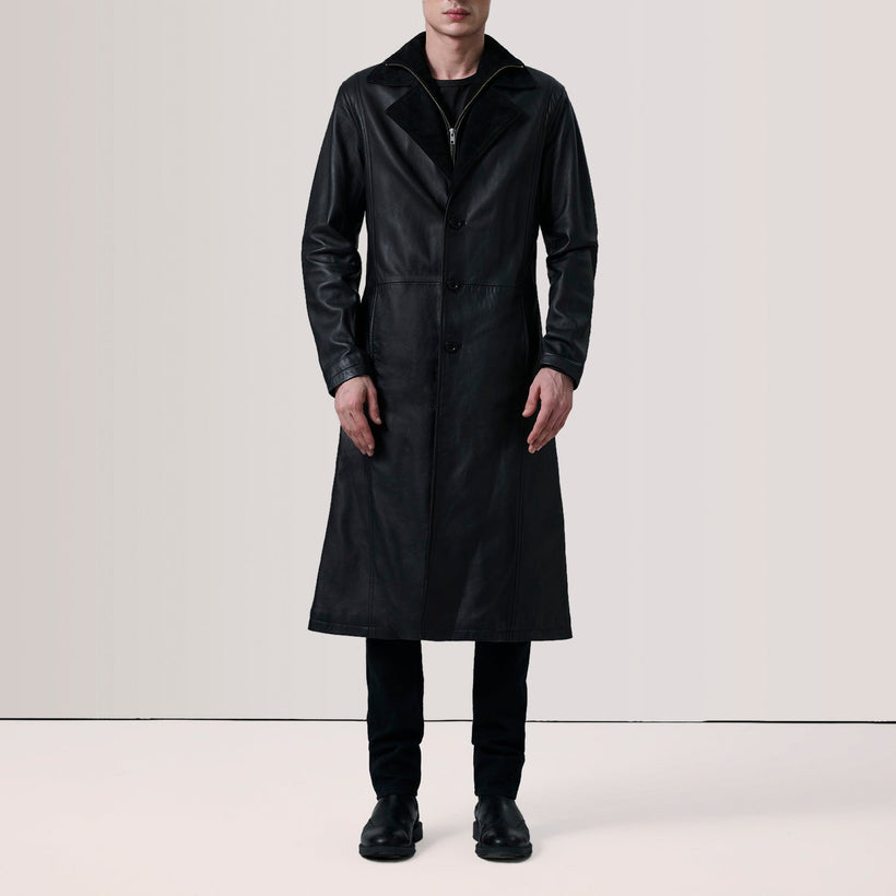 Charlton Μαύρο Leather Single Breasted Coat Ανδρικό