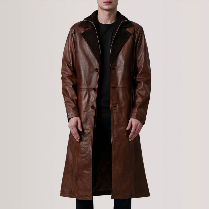 Charlton Waxed Καφέ Leather Single Breasted Coat Ανδρικό