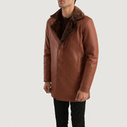 
Brown Sheepskin Burnishing Winter Jacket - Πίσω όψη με εφαρμογή στους ώμους & καθαρό στρίφωμα