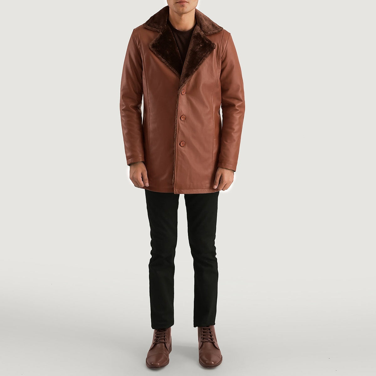 
Cinnamon Καφέ Leather Fur Δερμάτινο Παλτό Ανδρικό - Πλαϊνή όψη που αναδεικνύει το κόψιμο των μανικιών