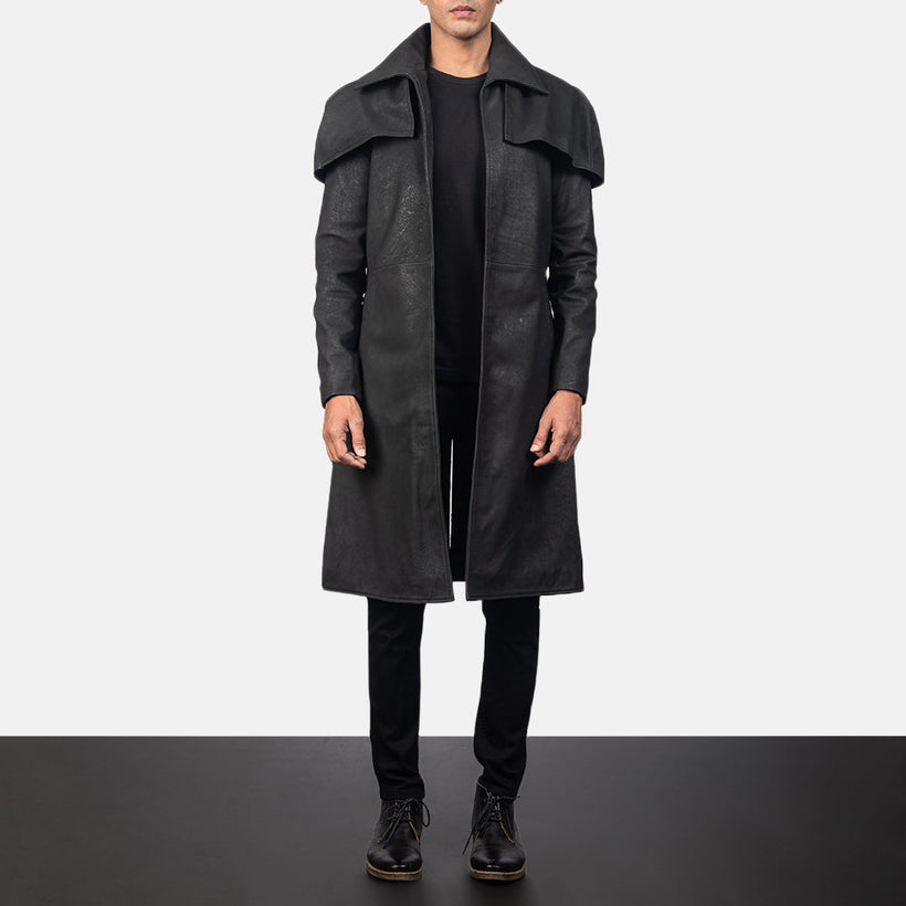 Classic Distressed Μαύρο Leather Duster Ανδρικό