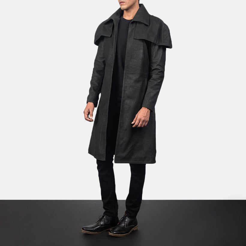 Classic Distressed Μαύρο Leather Duster Ανδρικό