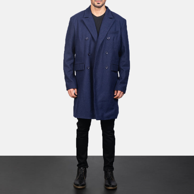 Claud Blue Wool Double-Breasted Coat Ανδρικό