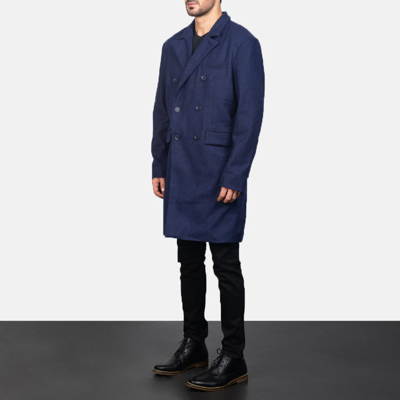 Claud Blue Wool Double-Breasted Coat Ανδρικό