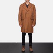 Men's Claud Khaki Wool Double Breasted Coat in Khaki Synthetic Wool - Front Profile View &amp; Tailored Silhouette | Buy Online