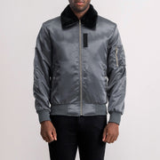 
Clyde B-15 Grey Bomber Jacket in Grey Satin - Μπροστινή όψη & εφαρμοστή σιλουέτα | Αγορά online