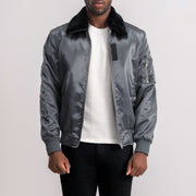 
Clyde B-15 Grey Bomber Jacket - Πλαϊνή όψη που αναδεικνύει το κόψιμο των μανικιών