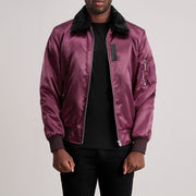 Clyde B-15 Maroon Bomber Jacket - Lateral Side Profile View Showing Sleeve Cut &amp; Athletic Taper Fit