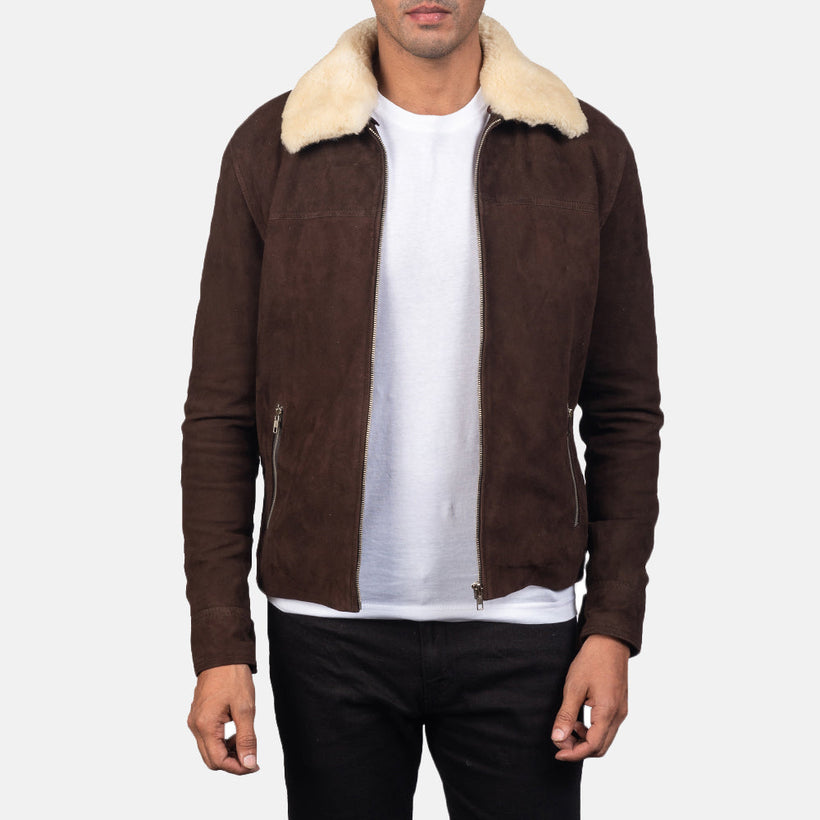 Coffner Καφέ Shearling Fur Δερμάτινο Μπουφάν Ανδρικό