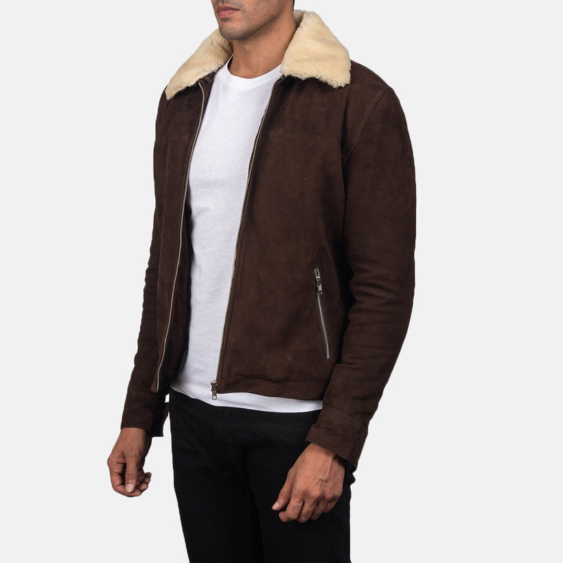 Coffner Καφέ Shearling Fur Δερμάτινο Μπουφάν Ανδρικό
