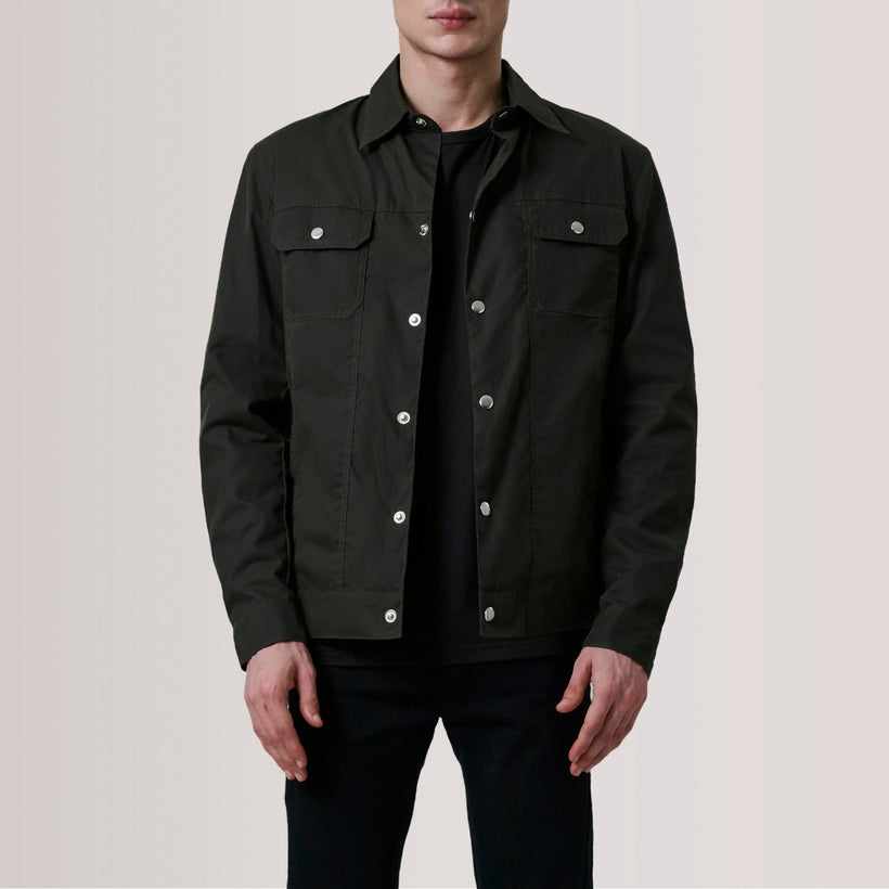 Colberto Olive Waxed Canvas Trucker Δερμάτινο Μπουφάν Ανδρικό