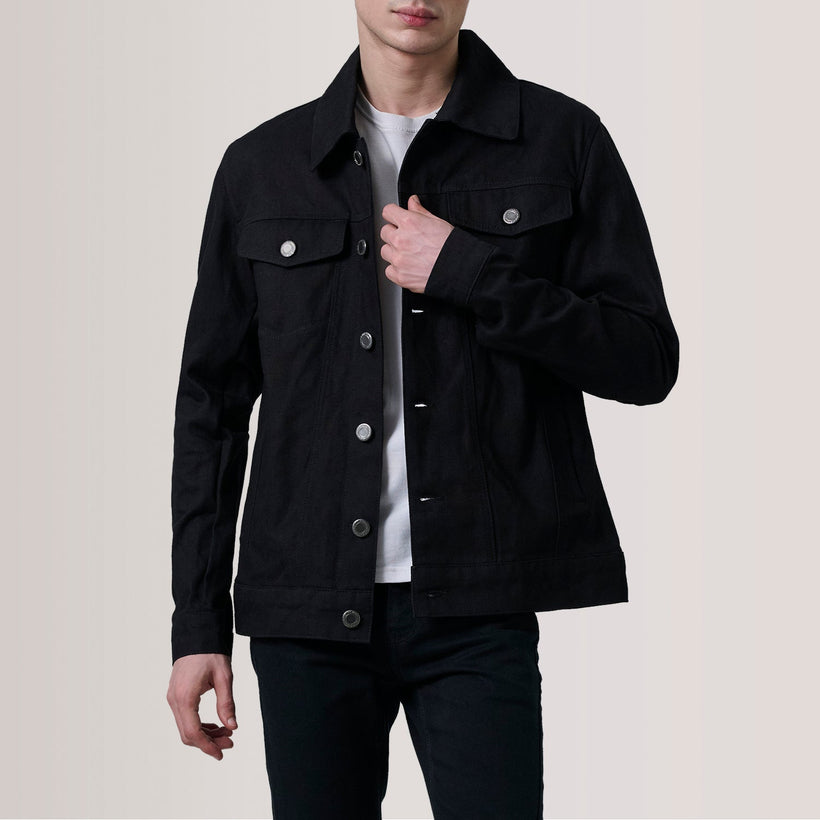 Conard Μαύρο Denim Trucker Δερμάτινο Μπουφάν Ανδρικό