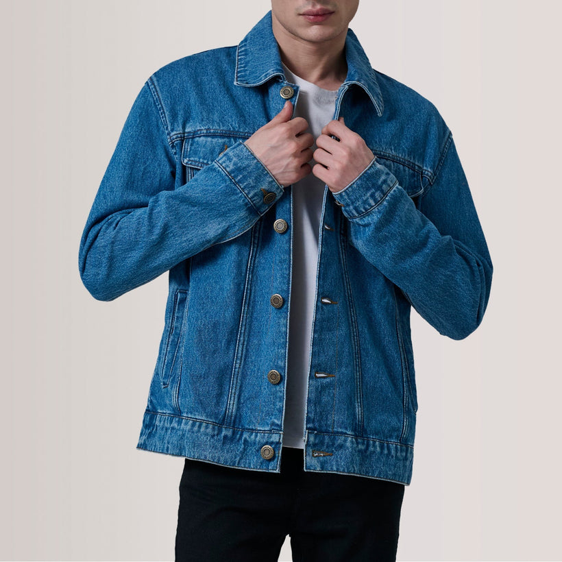 Conard Blue Denim Trucker Δερμάτινο Μπουφάν Ανδρικό