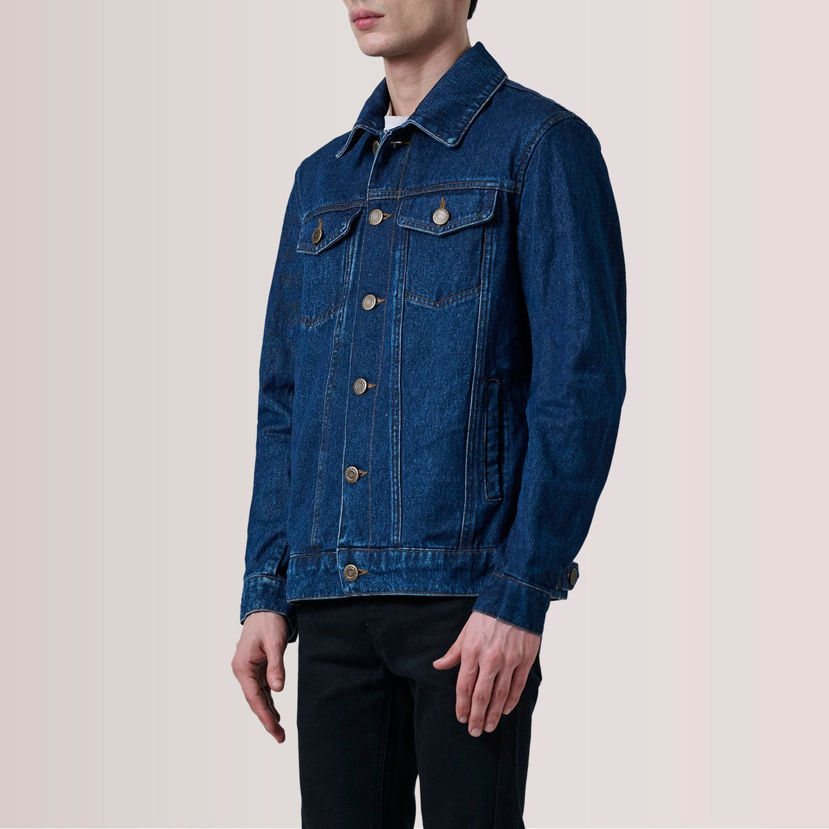 
Conard Dark Μπλε Denim Trucker Δερμάτινο Μπουφάν Ανδρικό For Men - Πλαϊνή όψη που αναδεικνύει το κόψιμο των μανικιών