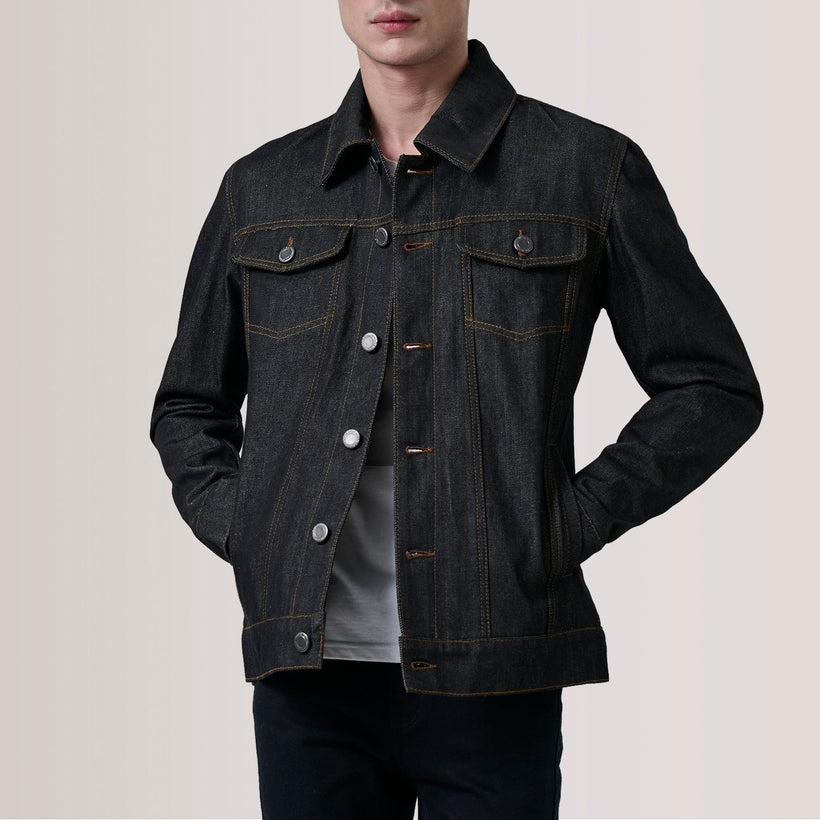 Conard Faded Μαύρο Denim Trucker Δερμάτινο Μπουφάν Ανδρικό