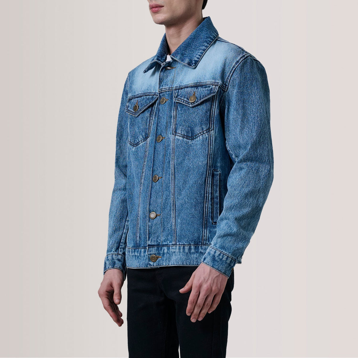 
Conard Ice Μπλε Denim Trucker Δερμάτινο Μπουφάν Ανδρικό For Men - Πλαϊνή όψη που αναδεικνύει το κόψιμο των μανικιών