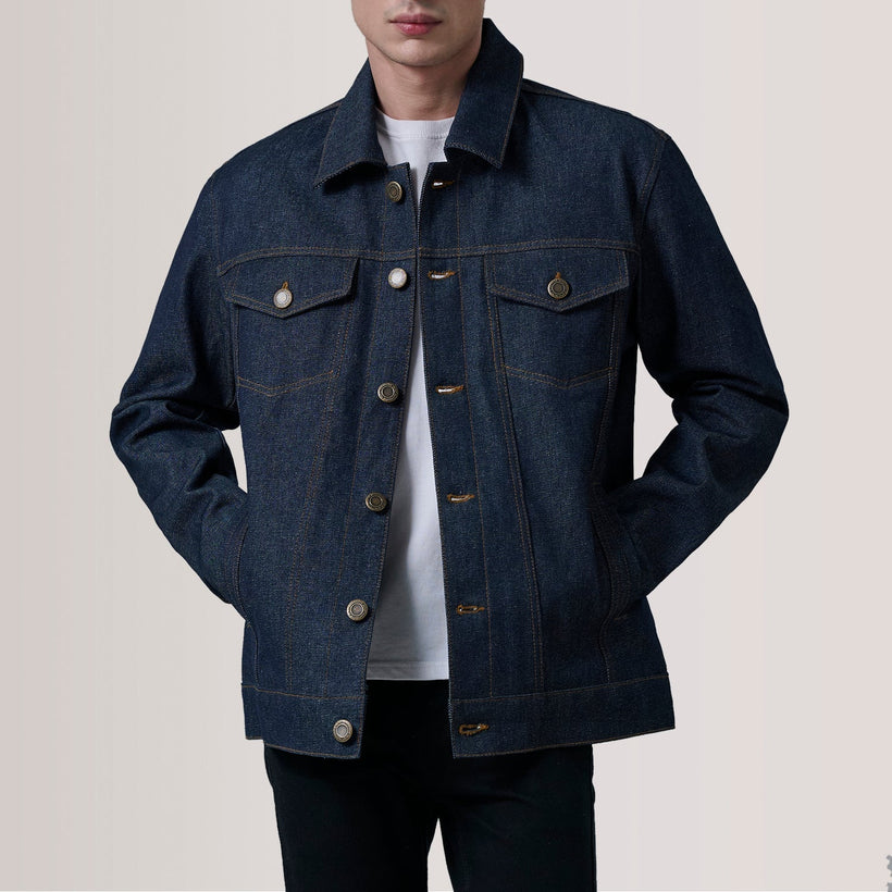 Conard Indigo Blue Denim Trucker Δερμάτινο Μπουφάν Ανδρικό