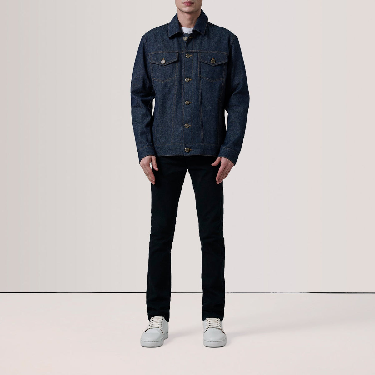 
Indigo Blue Full-Grain leather Jacket - Πίσω όψη με εφαρμογή στους ώμους & καθαρό στρίφωμα