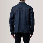 
Κοντινό πλάνο λεπτομέρειας of Classic Collar & Heavy-Duty Zipper Hardware on Conard Ash Grey Denim Trucker Jacket For Men