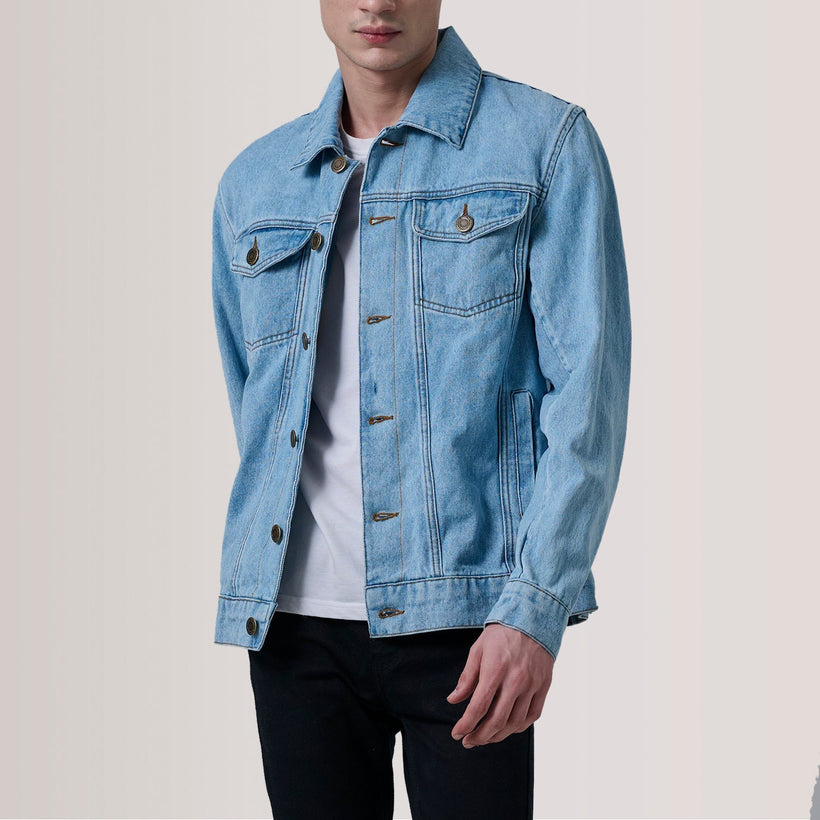 Conard Light Blue Denim Trucker Δερμάτινο Μπουφάν Ανδρικό