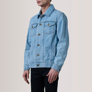 
Conard Light Μπλε Denim Trucker Δερμάτινο Μπουφάν Ανδρικό For Men - Πλαϊνή όψη που αναδεικνύει το κόψιμο των μανικιών
