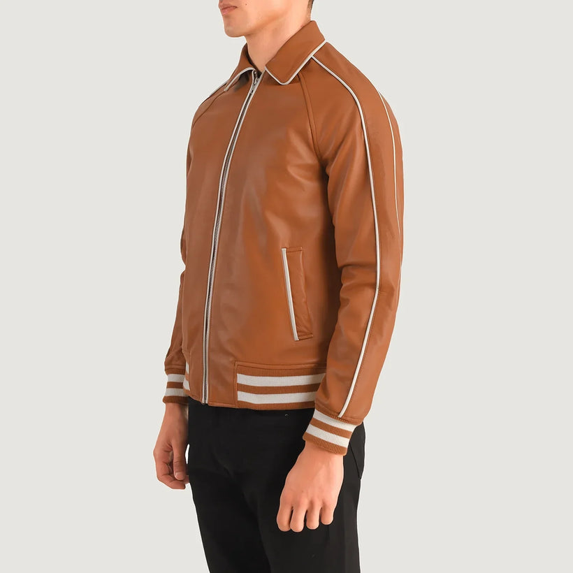 Cooper Ταμπά Καφέ Leather Varsity Δερμάτινο Μπουφάν Ανδρικό