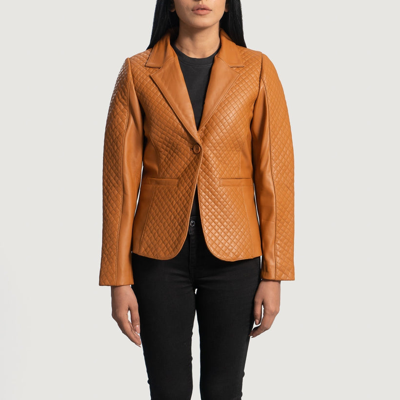 Cora Quilted Καφέ Leather Blazer Γυναικείο