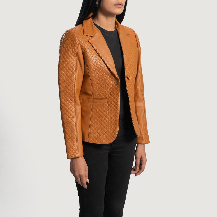 Cora Quilted Καφέ Leather Blazer Γυναικείο