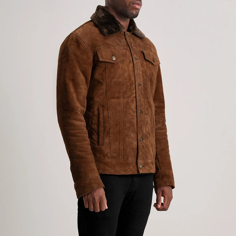 Dallis Καφέ Suede Shearling Trucker Δερμάτινο Μπουφάν Ανδρικό