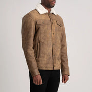 
Distressed Brown Sheepskin Snuffed Aviator Jacket - Πίσω όψη με εφαρμογή στους ώμους & καθαρό στρίφωμα