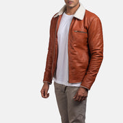 
Brown Sheepskin Leather Aviator Jacket - Πίσω όψη με εφαρμογή στους ώμους & καθαρό στρίφωμα