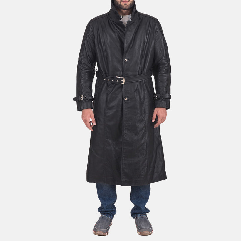 Daniel Μαύρο Leather Trench Coat Ανδρικό