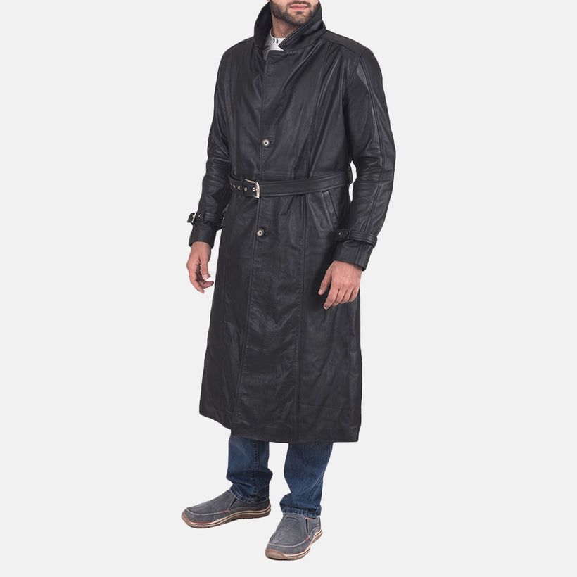 Daniel Μαύρο Leather Trench Coat Ανδρικό