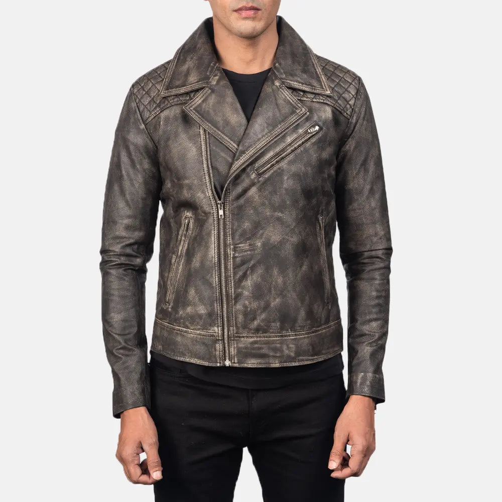 
Χειροποίητο φινίρισμα στριφώματος Danny Quilted Brown Leather Biker Jacket