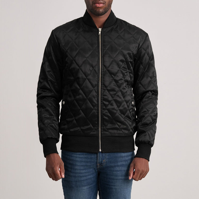 Danson Quilted Μαύρο Varsity Δερμάτινο Μπουφάν Ανδρικό