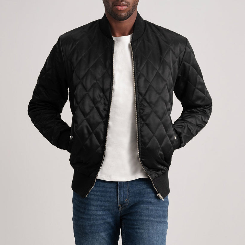 Danson Quilted Μαύρο Varsity Δερμάτινο Μπουφάν Ανδρικό