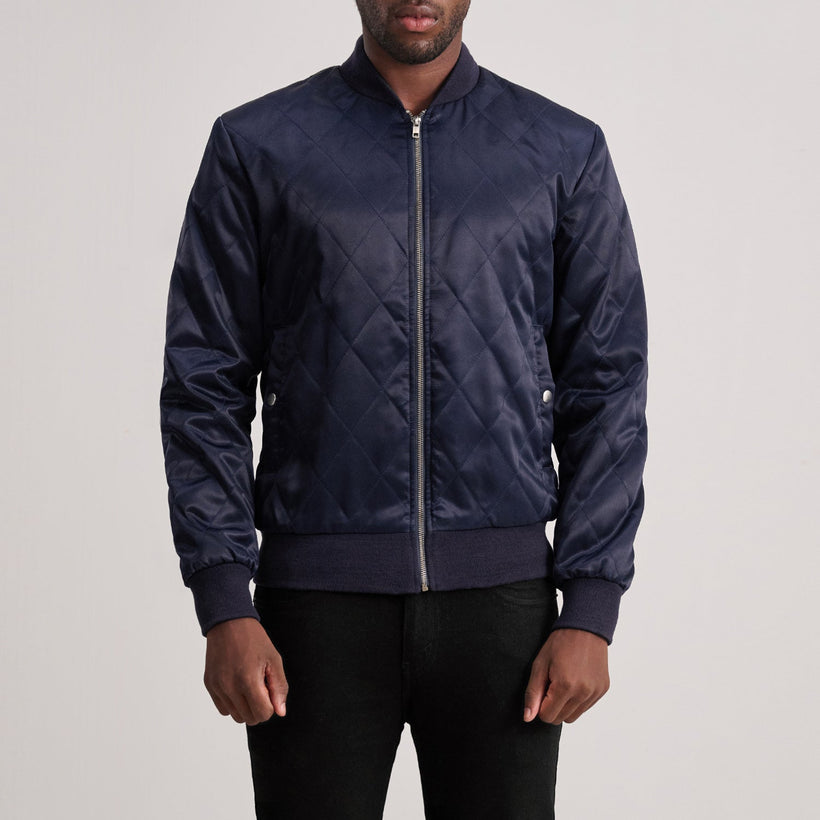 Danson Quilted Blue Varsity Δερμάτινο Μπουφάν Ανδρικό