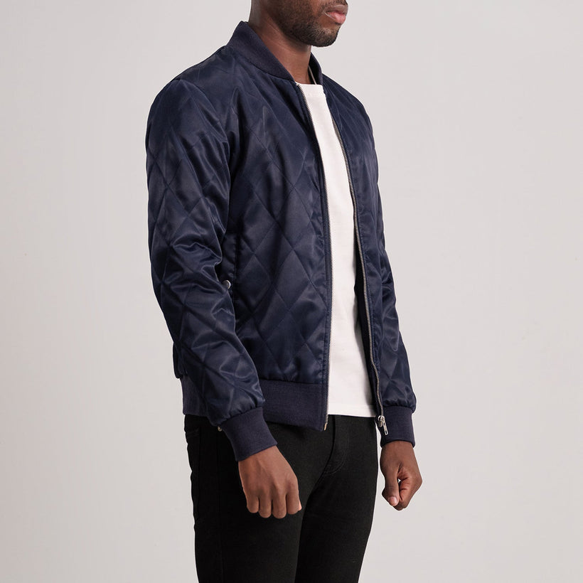 Danson Quilted Blue Varsity Δερμάτινο Μπουφάν Ανδρικό