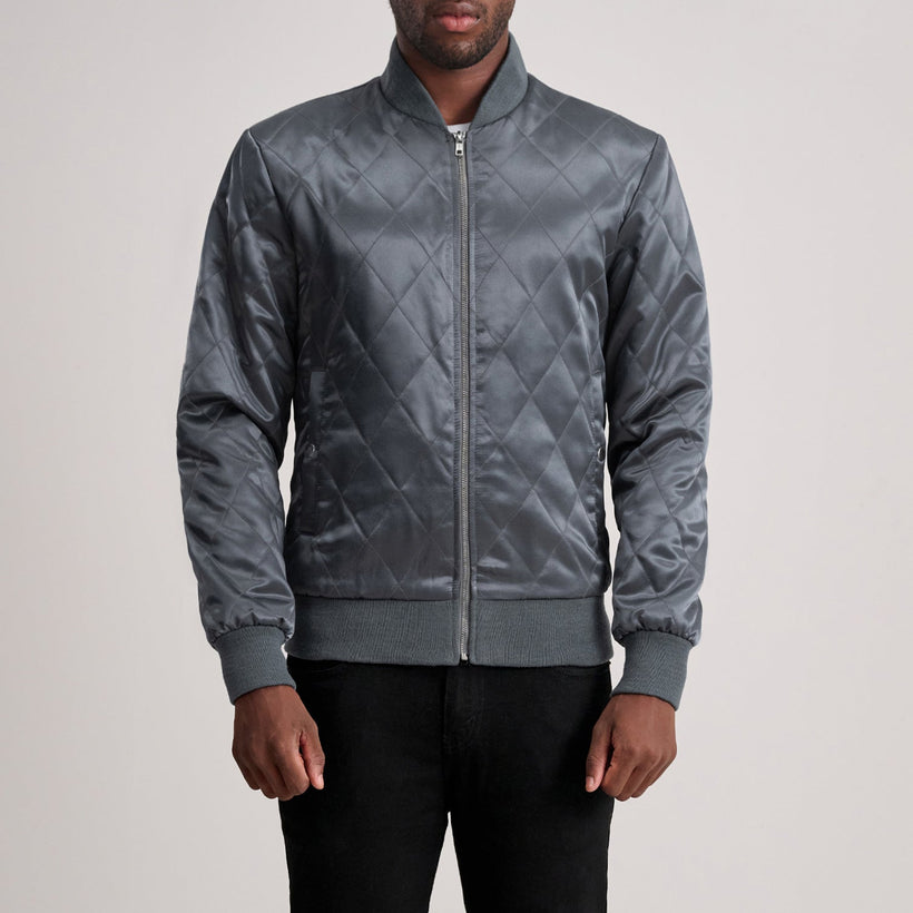 Danson Quilted Grey Varsity Δερμάτινο Μπουφάν Ανδρικό