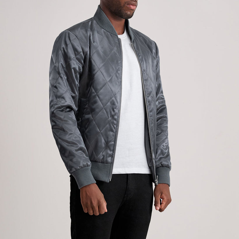 Danson Quilted Grey Varsity Δερμάτινο Μπουφάν Ανδρικό