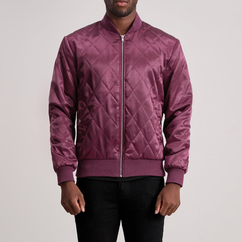 Danson Quilted Maroon Varsity Δερμάτινο Μπουφάν Ανδρικό