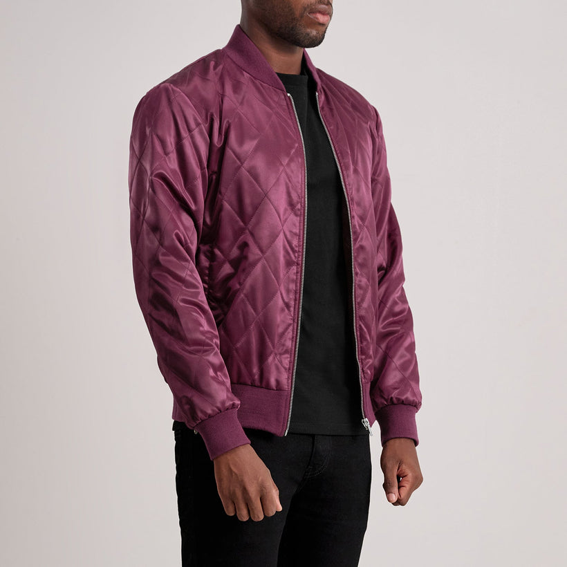 Danson Quilted Maroon Varsity Δερμάτινο Μπουφάν Ανδρικό