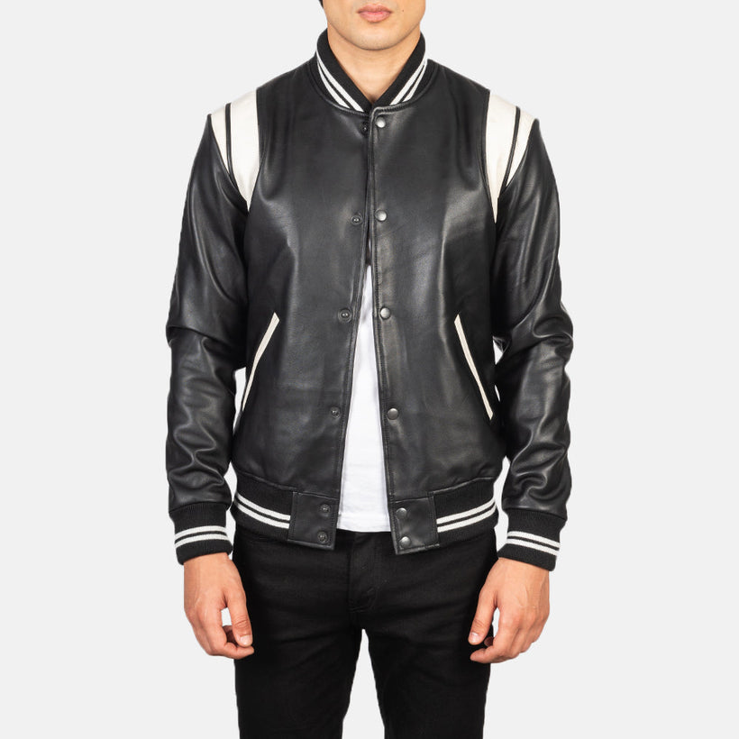 Dantee Μαύρο Leather Varsity Δερμάτινο Μπουφάν Ανδρικό