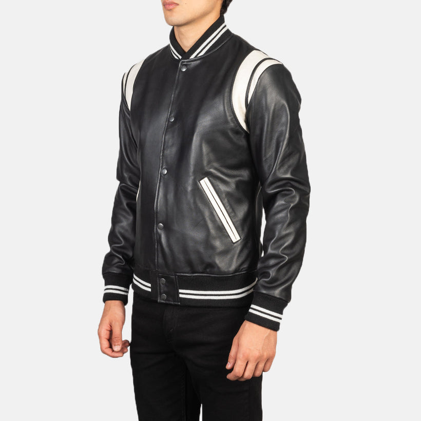 Dantee Μαύρο Leather Varsity Δερμάτινο Μπουφάν Ανδρικό