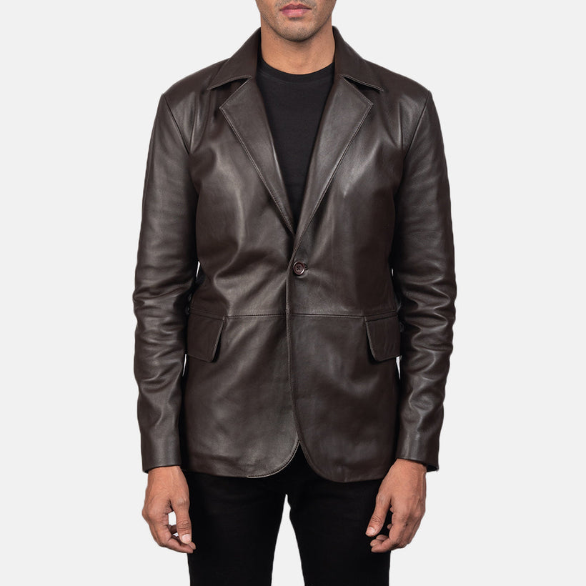 Daron Καφέ Leather Blazer Ανδρικό