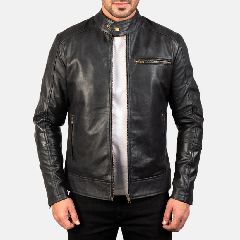 Dean Μαύρο Δερμάτινο Μπουφάν Biker Ανδρικό