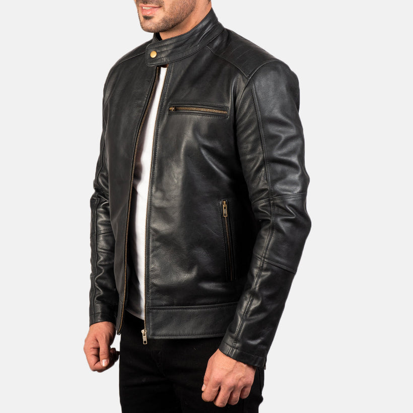 Dean Μαύρο Δερμάτινο Μπουφάν Biker Ανδρικό