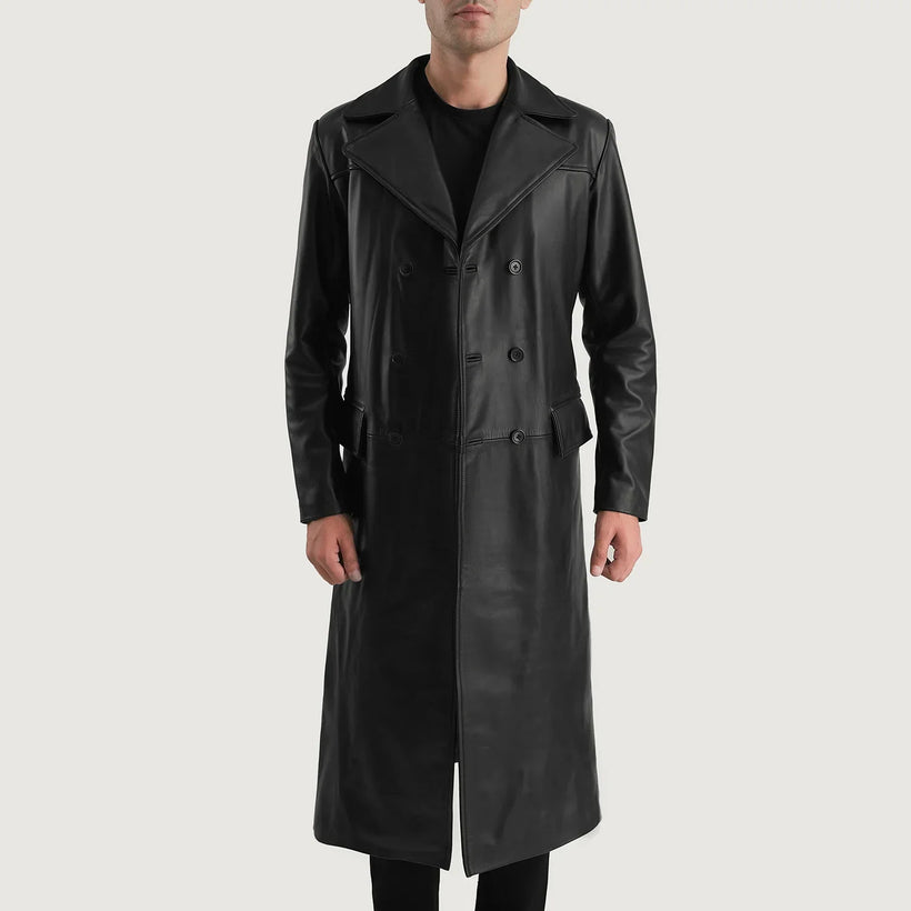 Delmar Μαύρο Leather Double-Breasted Coat Ανδρικό