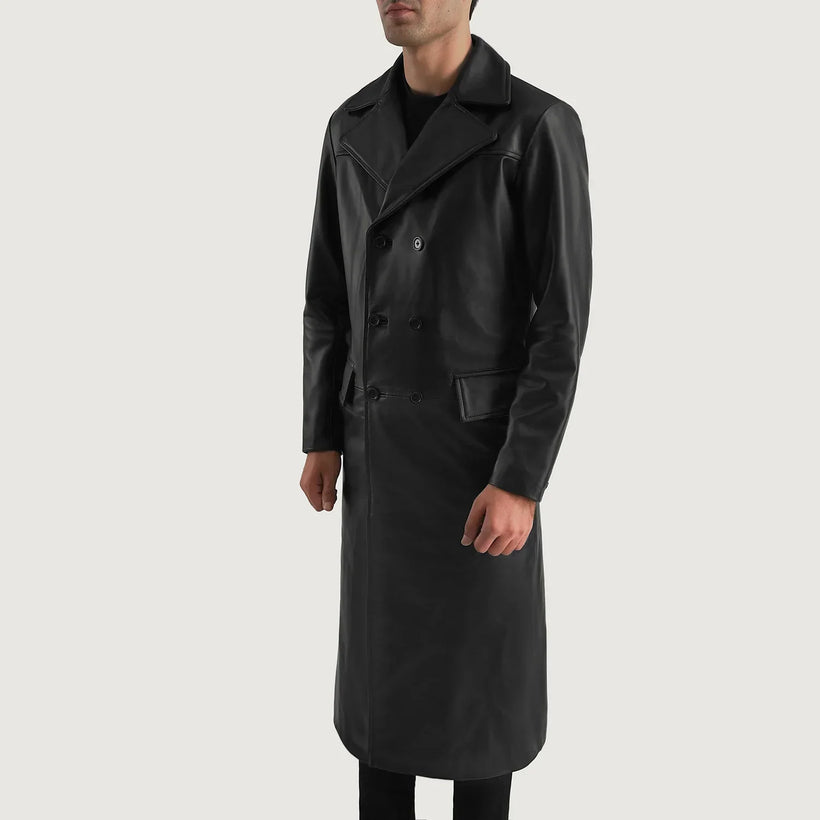 Delmar Μαύρο Leather Double-Breasted Coat Ανδρικό
