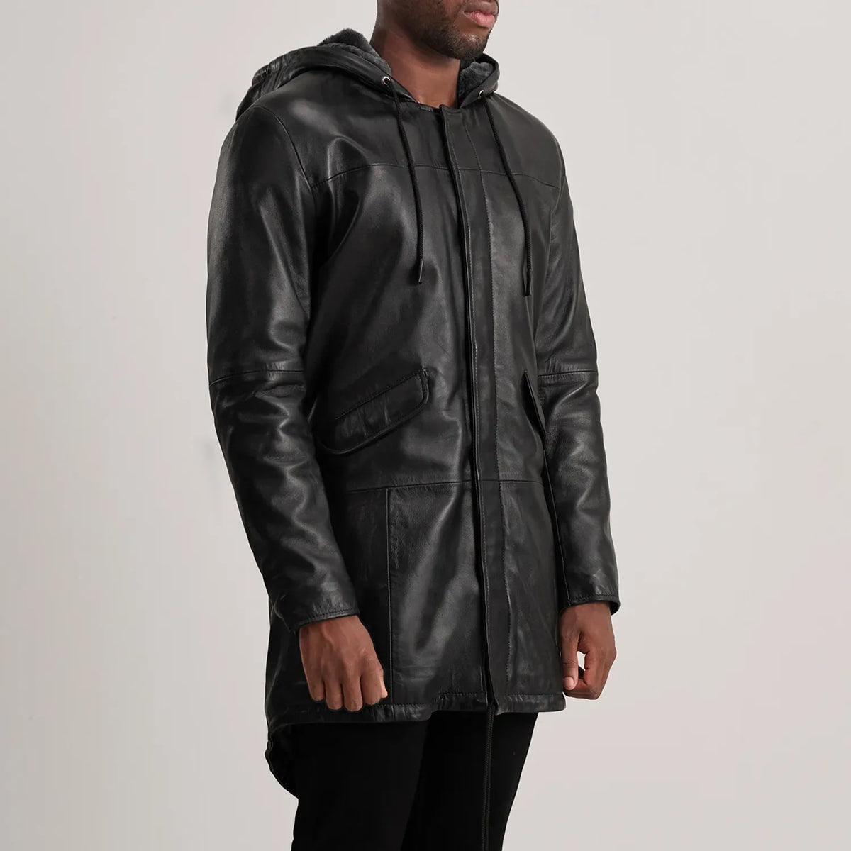 
Tan Brown Sheepskin Leather Hooded Jacket - Πίσω όψη με εφαρμογή στους ώμους & καθαρό στρίφωμα
